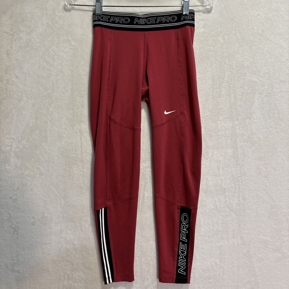 Nike Pro Dri-Fit Women's 7/8 Graphic Training Tights Size Small Maroon Athletic